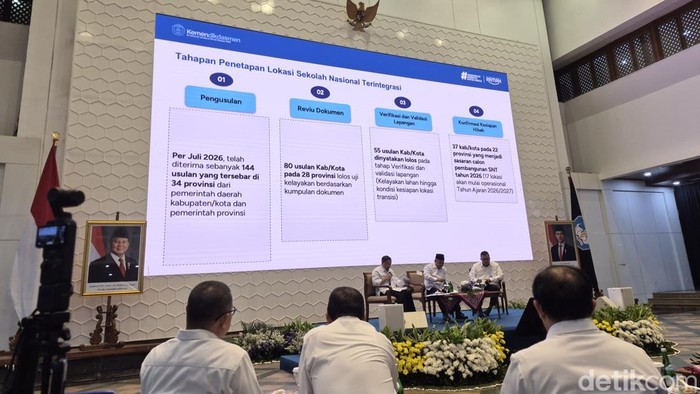 Taklimat media Sekolah Nasional Terintegrasi oleh Kemendikdasmen di Jakarta, Senin (20/7/2026).