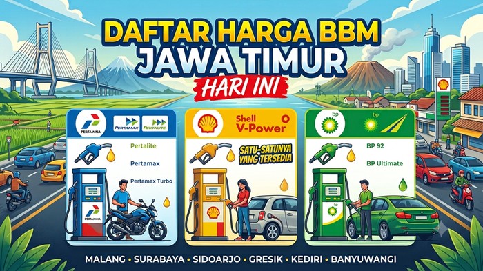 Ilustrasi harga BBM Pertamina, Shell, dan BP di Jawa Timur hari ini.