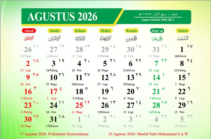 Kalender Agustus 2026