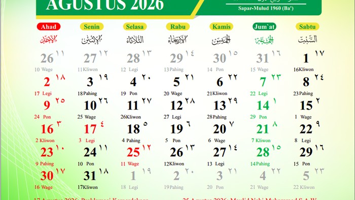 Kalender Agustus 2026