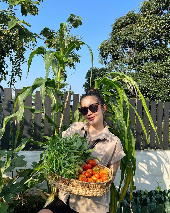 Seru! Eriska Nakesya Bagikan Momen Berkebun Panen Labu hingga Kangkung