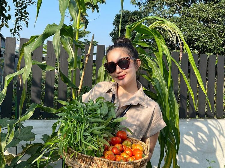 Seru! Eriska Nakesya Bagikan Momen Berkebun Panen Labu hingga Kangkung