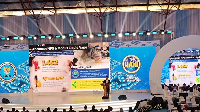 Kepala BNN dalam peringatan Hari Anti Narkotika Internasional di Lido, Bogor. (Rizky/detikcom)