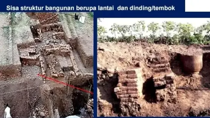 Sisa struktur bangunan Kota Majapahit berupa lantai dan dinding.