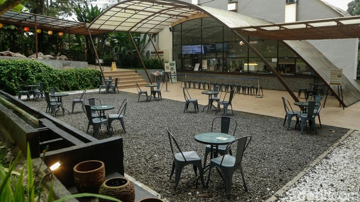 Pengunjung menikmati hidangan di Daong Hutan Pinus, Desa Pancawati, Kabupaten Bogor, Selasa (21/7/2026). Tempat ini memadukan wisata alam, kafe outdoor, dan restoran di tengah hutan pinus.