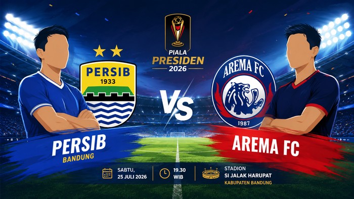 Ilustrasi Persib vs Arema di Piala Presiden 2026 (dibuat dengan AI)