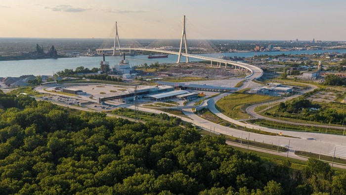 A drone view shows the $4.7 billion Gordie Howe International Bridge, connecting Windsor, Ontario and Detroit, Michigan, ahead of its opening, in Windsor, Ontario, Canada, July 23, 2026.  REUTERS/Carlos Osorio