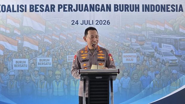 Kapolri Jenderal Listyo Sigit Prabowo meresmikan instansi sekretariat berbareng Koalisi Besar Perjuangan Buruh Indonesia (KBPBI) di Tebet, Jakarta Selatan.