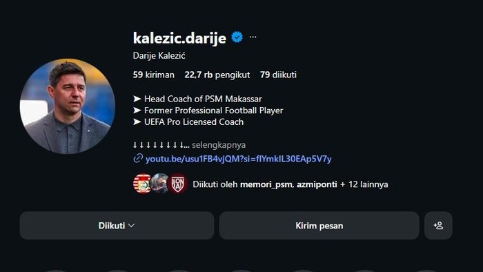Akun palsu mengatasnamakan pelatih PSM Makassar, Darije Kalezic.