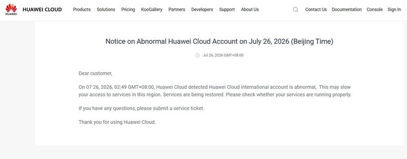 Huawei Cloud alami gangguan.