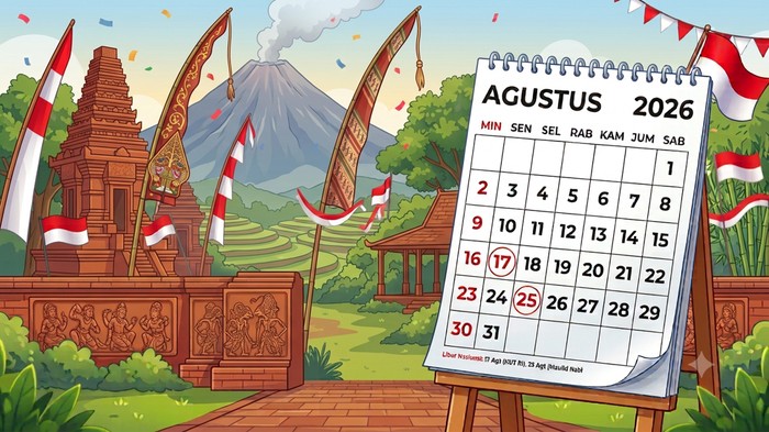 Ilustrasi kalender Masehi Agustus 2026.
