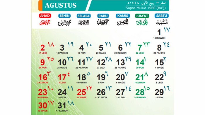 Kalender Agustus 2026