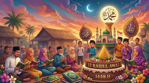 Ilustrasi merayakan Maulid Nabi hari kelahiran Rasulullah SAW.
