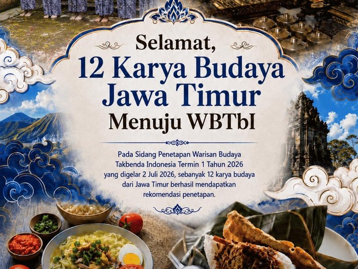12 karya budaya asli Jawa Timur resmi mendapatkan rekomendasi penetapan menuju status Warisan Budaya Takbenda Indonesia (WBTbI).