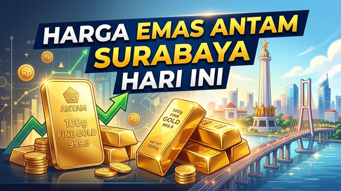 Ilustrasi harga emas Antam Surabaya hari ini.