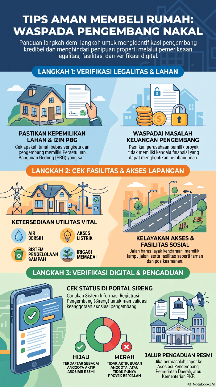 Infografis tips cek pengembang biar aman beli rumah