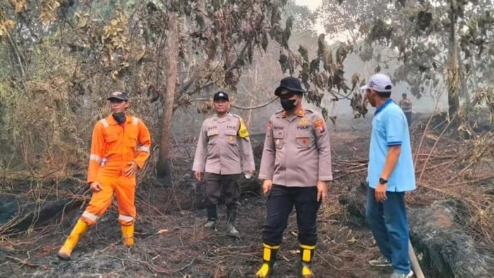 Polisi cek kebakaran hutan konservasi milik perusahaan di Kotawaringin Barat.