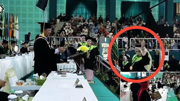 Momen wisudawati UINSA jatuh geblak dari panggung saat meminta Rektor memontretnya