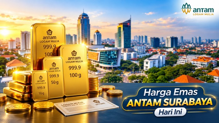 Ilustrasi harga emas Antam Surabaya hari ini.