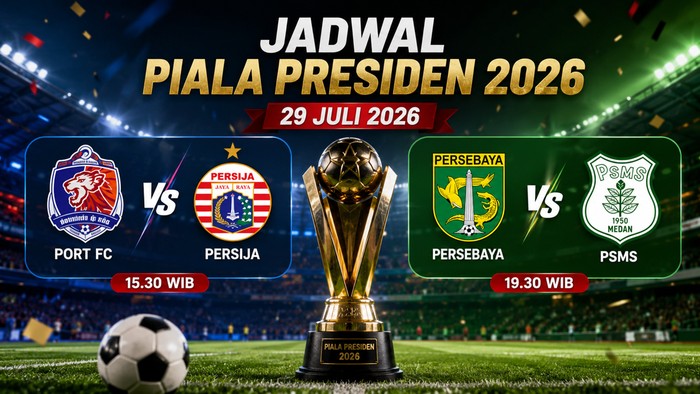 Ilustrasi Jadwal Piala Presiden 2026 29 Juli 2026: Port FC vs Persija dan Persebaya vs PSMS (dibuat dengan AI)