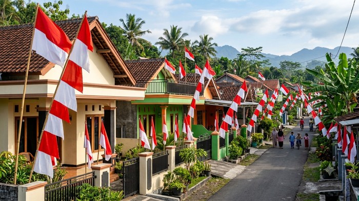 Ilustrasi umbul-umbul Bendera Merah Putih semarak HUT RI.