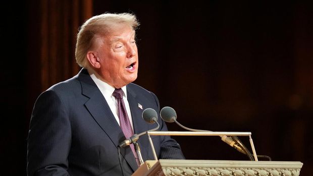 Presiden Donald Trump berbicara di upacara pemakaman Senator Lindsey Graham, R-S.C., di Katedral Nasional Washington, Selasa, 28 Juli 2026, di Washington. Presiden Donald Trump berbicara di upacara pemakaman Senator Lindsey Graham, R-S.C., di Katedral Nasional Washington, Selasa, 28 Juli 2026, di Washington. (Alex Brandon/Pool via REUTERS)