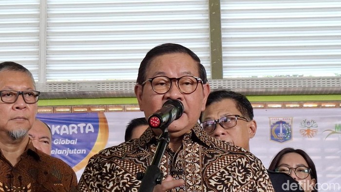 Gubernur DKI Pramono Anung mengungkap penyebab pembangunan gedung SDN Cipete Utara 01, Kebayoran Baru, Jaksel, molor hingga hampir satu tahun. (Belia/detikcom)