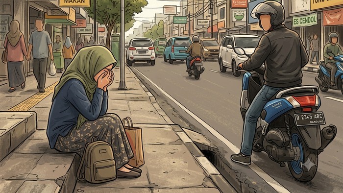 Ilustrasi wanita di Bandung mengalami tipu gelap yang membuat sepeda motornya diambil pelaku kriminal saat siang bolong