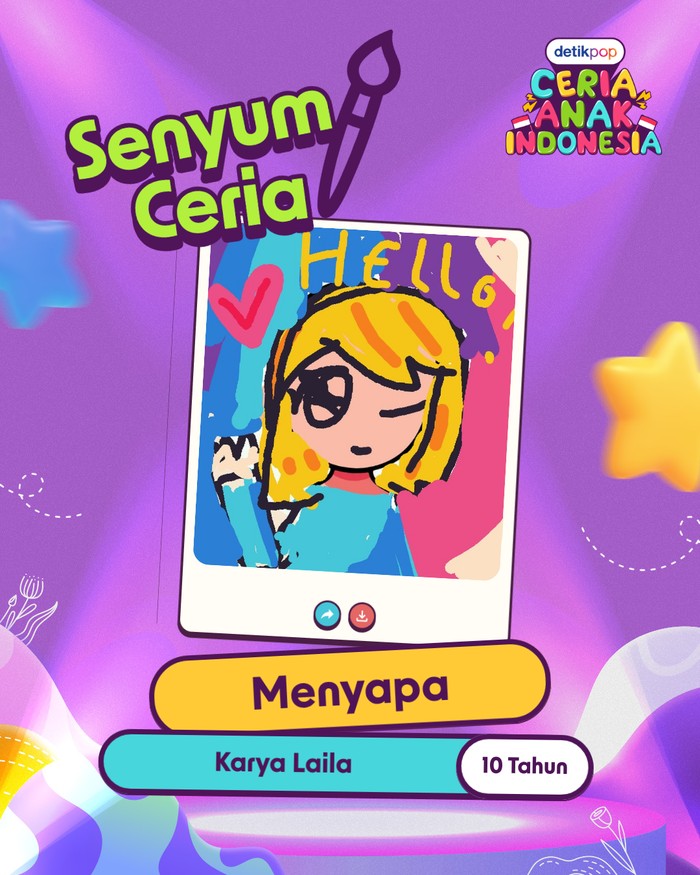 Karya seni anak-anak Indonesia menampilkan imajinasi penuh warna dan cerita. Beragam tema dituangkan dalam ajang Senyum Ceria Anak Indonesia.