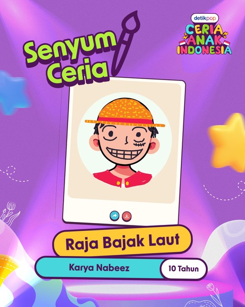 Karya seni anak-anak Indonesia menampilkan imajinasi penuh warna dan cerita. Beragam tema dituangkan dalam ajang Senyum Ceria Anak Indonesia.