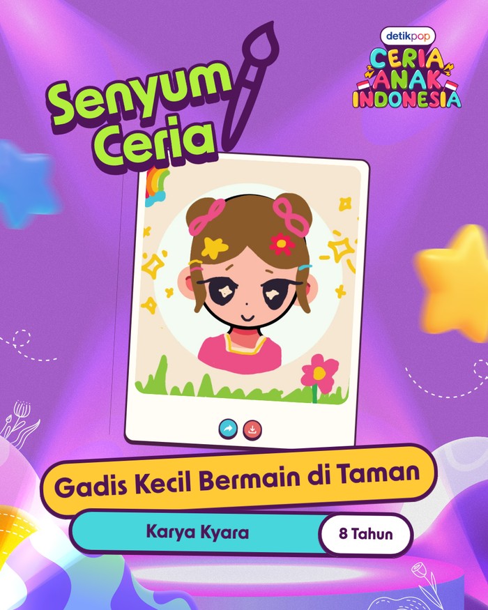 Karya seni anak-anak Indonesia menampilkan imajinasi penuh warna dan cerita. Beragam tema dituangkan dalam ajang Senyum Ceria Anak Indonesia.