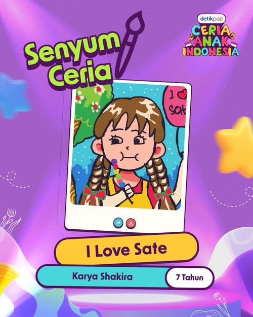 Karya seni anak-anak Indonesia menampilkan imajinasi penuh warna dan cerita. Beragam tema dituangkan dalam ajang Senyum Ceria Anak Indonesia.