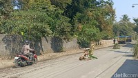 Meski ditanami pohon pisang, Jalan tersebut masih dapat dilalui. Termasuk kendaraan truk dan kendaraan warga sekitar.
