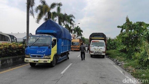 Sejumlah truk barang berjejer di sepanjang jalur menuju Terminal Tipe A Mengwi yang juga jalur penghubung Tabanan-Denpasar, sempat disikat Dishub Badung, Kamis (30/7/2026). (Agus Eka/detikBali)