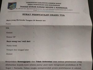 Paksa Ortu Siswa Teken Surat Pernyataan, TK 1 Narmada Dievaluasi Disdikbud
