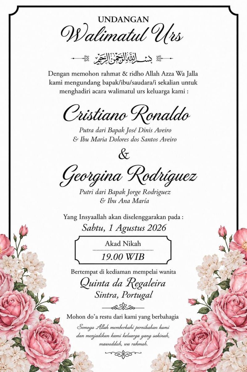 Meme undangan pernikahan Cristiano Ronaldo dan Georgina Rodriguez.