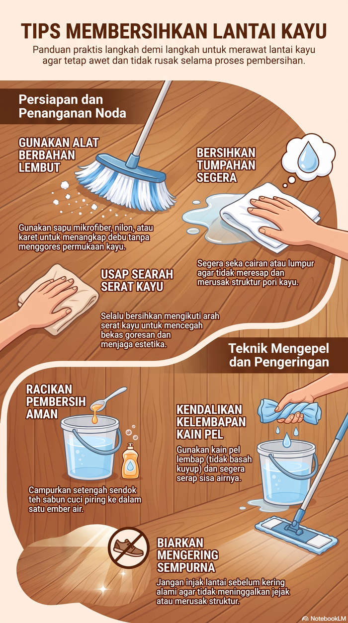 Infografis cara membersihkan lantai kayu
