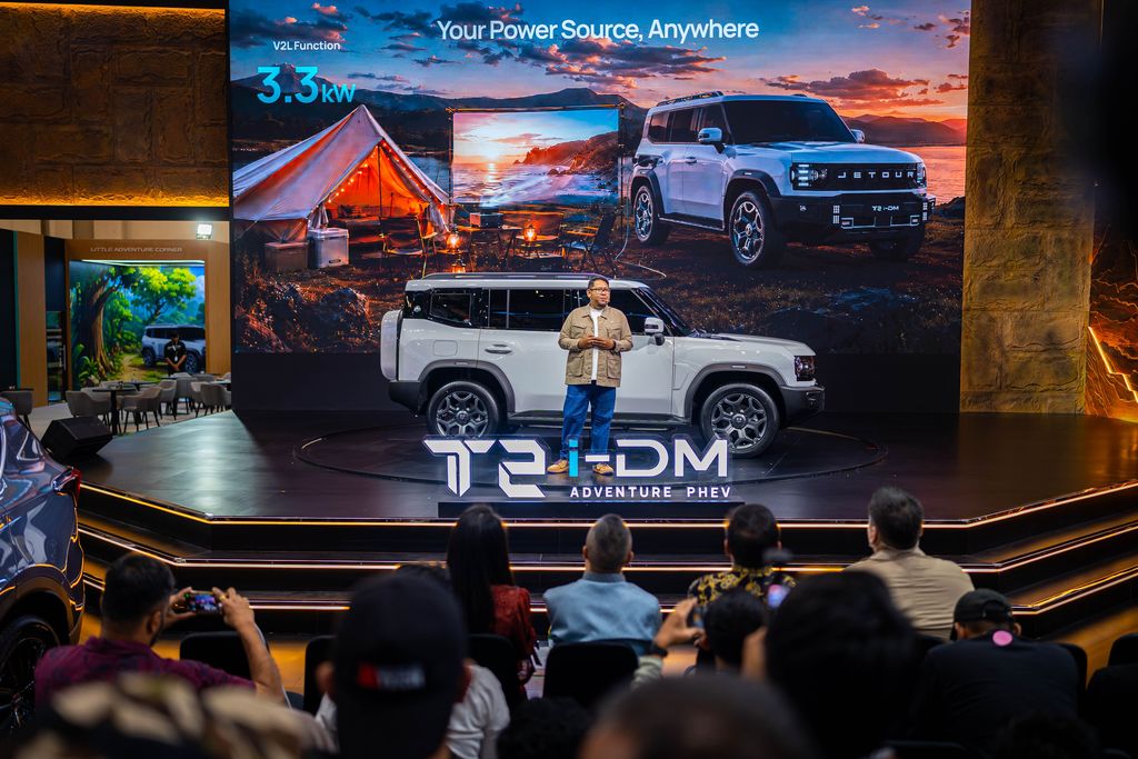 Jetour merilis T2 i-DM  pada penyelenggaraan Gaikindo Indonesia International Auto Show (GIIAS) 2026. (CNBC Indonesia/Ferry Sandi)