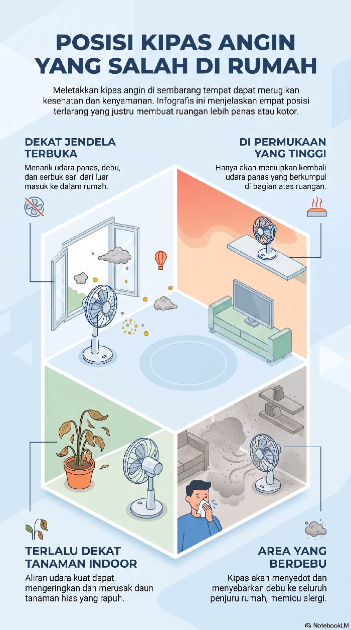 Posisi kipas angin yang perlu dihindari.