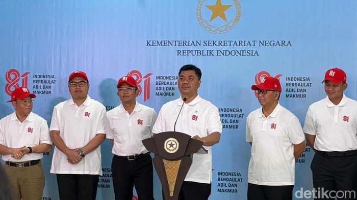Wamensesneg pimpin konferensi pers soal rangkaian acara peringatan HUT ke-18 RI (Eva Savitri/detikcom)