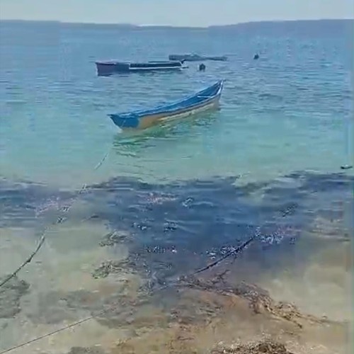 Penampakan tumpahan oli di perairan Pulau Semau, Kabupaten Kupang, NTT. (Istimewa).