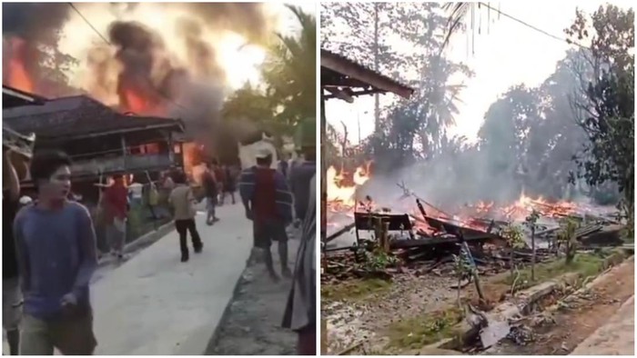 Tangkap layar video rumah panggung di Lampung yang terbakar