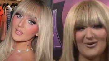 Gaya rambut dan aksesori hidungnya tak berubah, tetapi filter ekstrem membuat wajahnya mulus dan tirus secara tidak realistis. Foto: Boredpanda