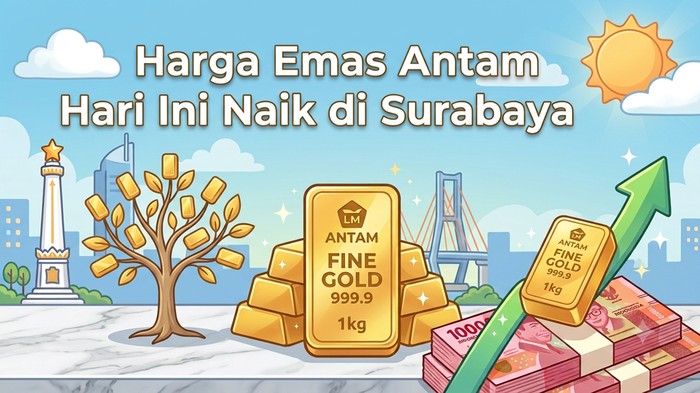 Ilustrasi harga emas Antam hari ini naik di Surabaya.