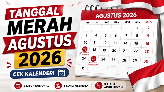 Ilustrasi Kalender Agustus 2026. Ada berapa tanggal merah?