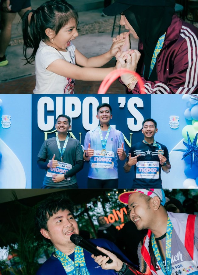 Acara fun run ditutup dengan tiga orang yang keluar sebagai pemenang. Ketiga orang tersebut tampak mendapat kalung medali. Foto: Instagram/@_irishbella_