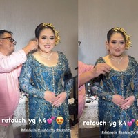 Pada penampilan keempat di hari pernikahannya, lewat akun Instagram Bennu, Diah Lupita tampil mewah dan elegan dalam balutan kebaya modern berwarna biru teal berkilau karya desainer Eddy Betty. Kebaya Diah dipenuhi detail payet serta manik-manik. Foto: Dok. Instagram @bennusorumba.
