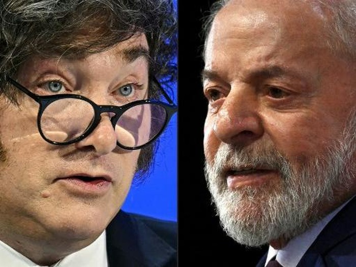 Presiden Argentina Javier Milei dan Presiden Brasil Luiz Inacio Lula da Silva (AFP/EVARISTO SA)