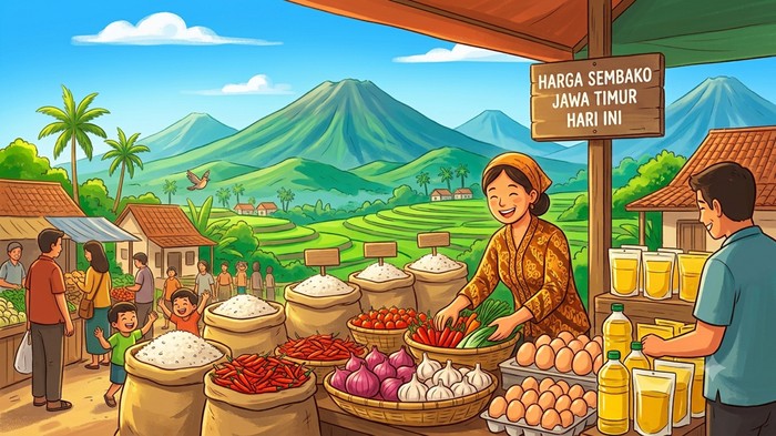 Ilustrasi harga sembako Jawa Timur hari ini.