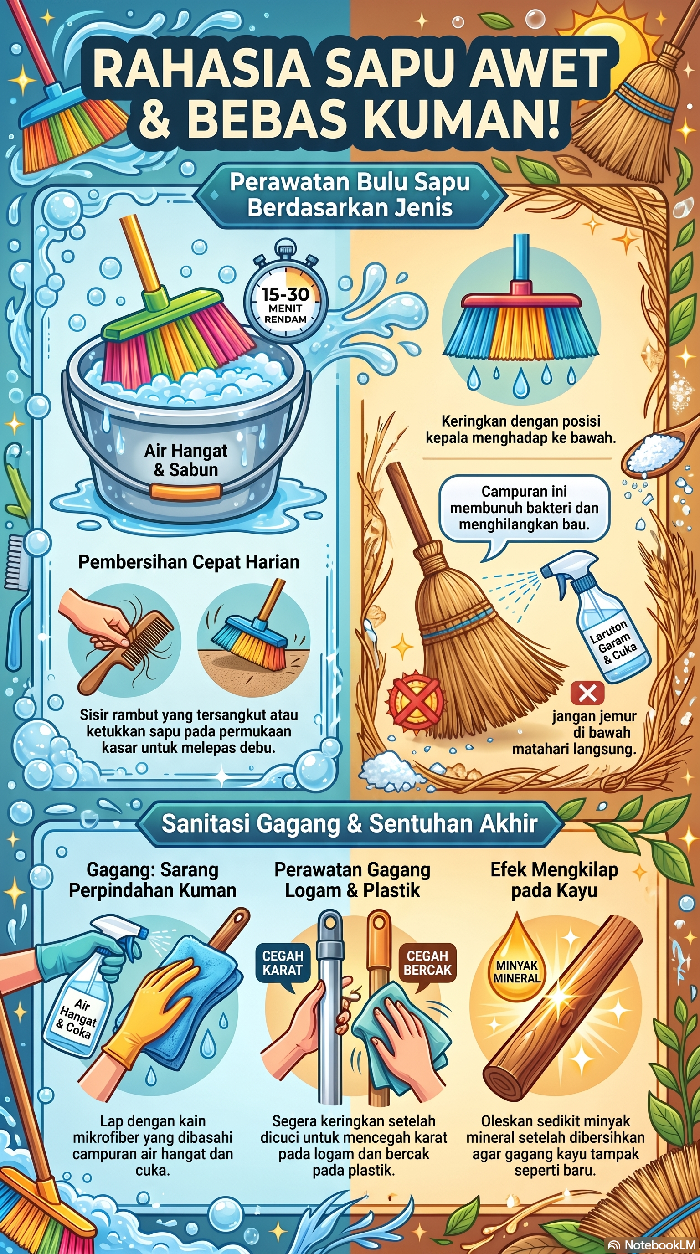 Infografis cara membersihkan sapu